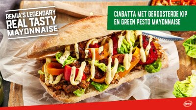 Narrowcasting Remia Legendary Ciabatta geroosterde kip en Green Pesto Mayonnaise