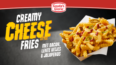 Narrowcasting Gouda's Glorie Chili Cheese kreukel friet met bacon, lente uit en jalapeno