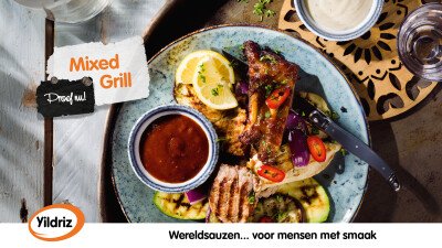 Yildriz Narrowcasting Mixed Grill met Rode uiensaus en Turkse knoflooksaus