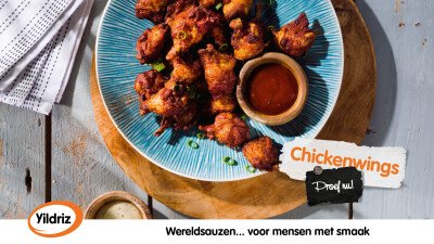 Narrowcasting Yildriz chickenwings Turkse knoflook en Sambalsaus