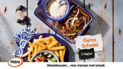 Narrowcasting Yildriz gyros schotel met Turkse knoflooksaus