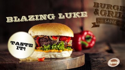 Narrowcasting Remia hamburger met blazing luke saus