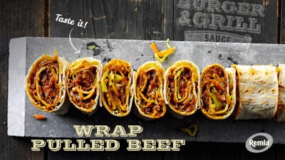 Narrowcasting Remia wrap pulled beef met smokey bbq sauce